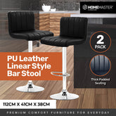 Home Master 2PCE Bar Stool Black Swivel Seat Adjusting Height Stylish Modern